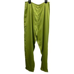 Peggy Jennings Lime Green Satin Trousers Made In USA Size XS Side Zip